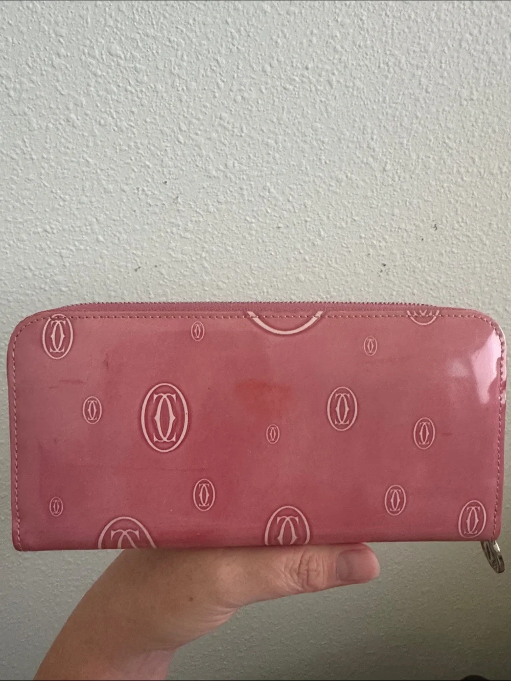 Cartier Happy Birthday Pink Patent Leather Zip Wallet EUC